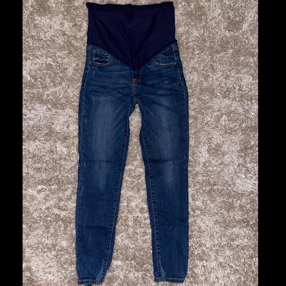 Women’s maternity PINK BLUSH distressed ankle skinny jeans size 28